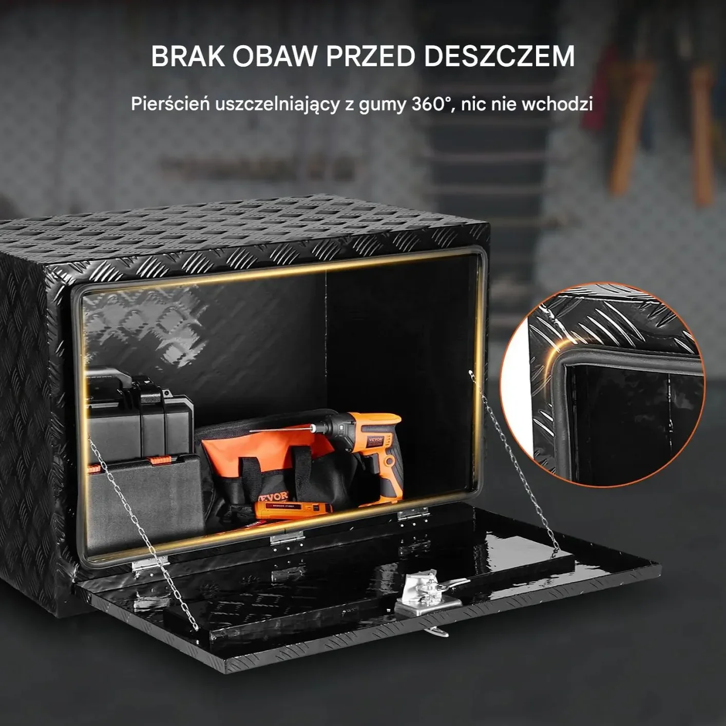Skrzynia narzędziowa podwoziowa aluminiowa 61×121×61cm wodoodporna zamek - obrazek 5