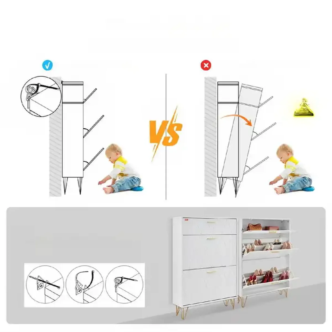 Szafka na buty otwierana uchylna komoda biała pojemna 80 cm - obrazek 5