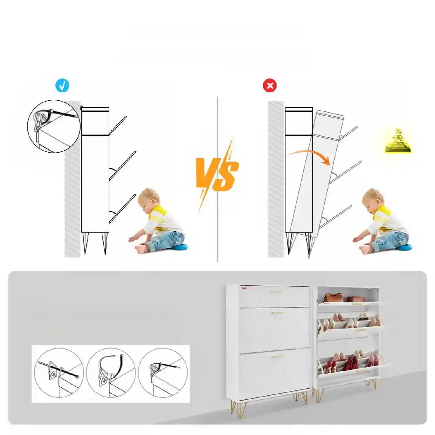 Szafka na buty otwierana uchylna komoda biała pojemna 80 cm - obrazek 5