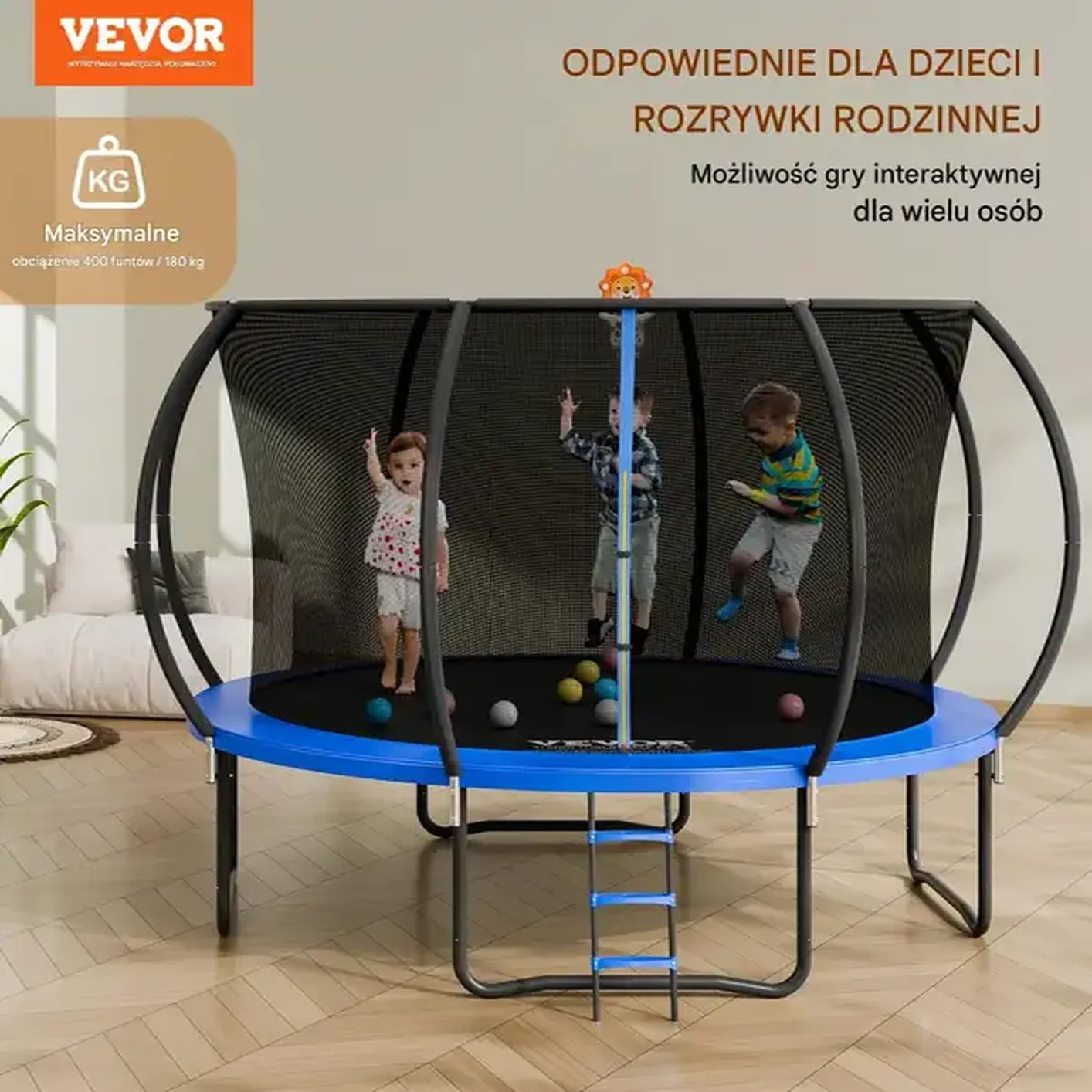 Trampolina ogrodowa z siatką wewnętrzną dla dzieci 442 cm - obrazek 4