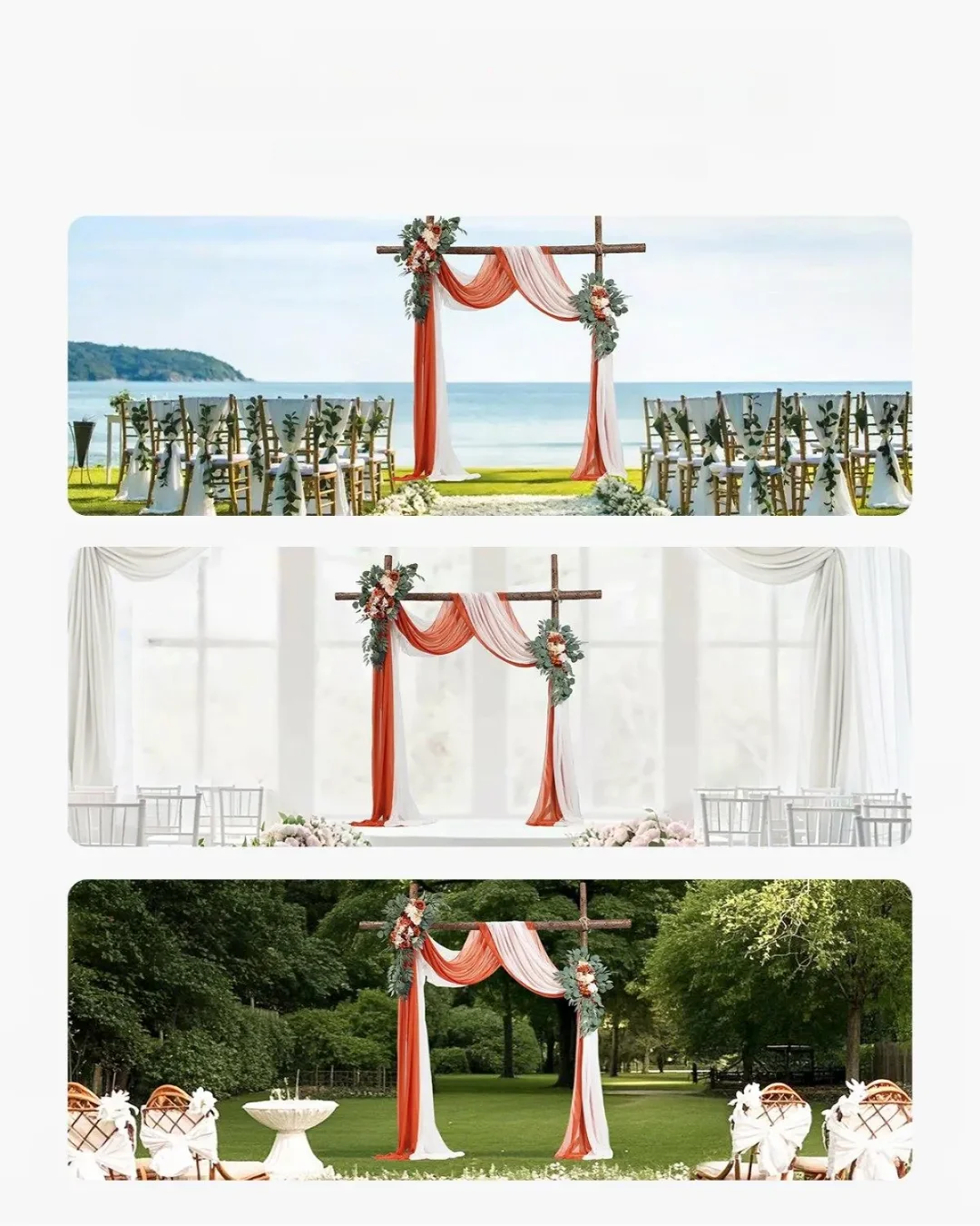 Dekoracja Ślubna - Komplet Kwiatów i Tkanin na Łuk 4-Częściowy Pomarańczowy - obrazek 3