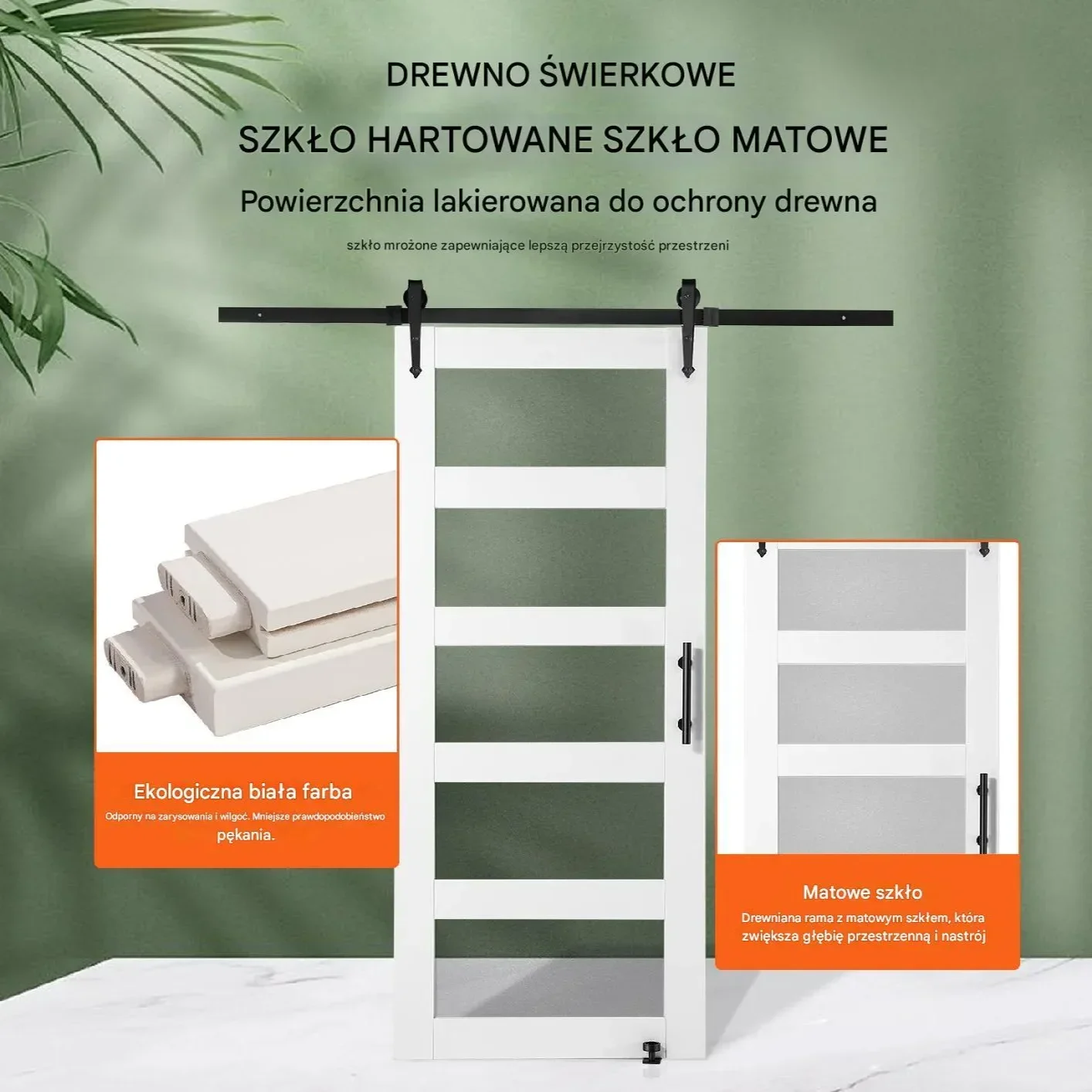 Drzwi Przesuwne z Drewna i Szkła 91 cm x 213 cm z Zestawem Okuć - obrazek 3