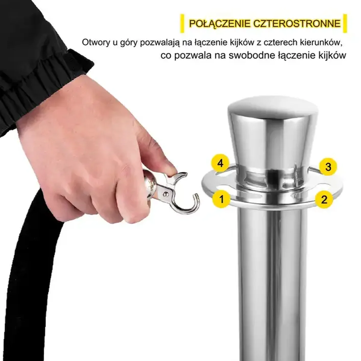 Słupki hotelowe odgradzające 2 + czarna lina 1,5 m - obrazek 3