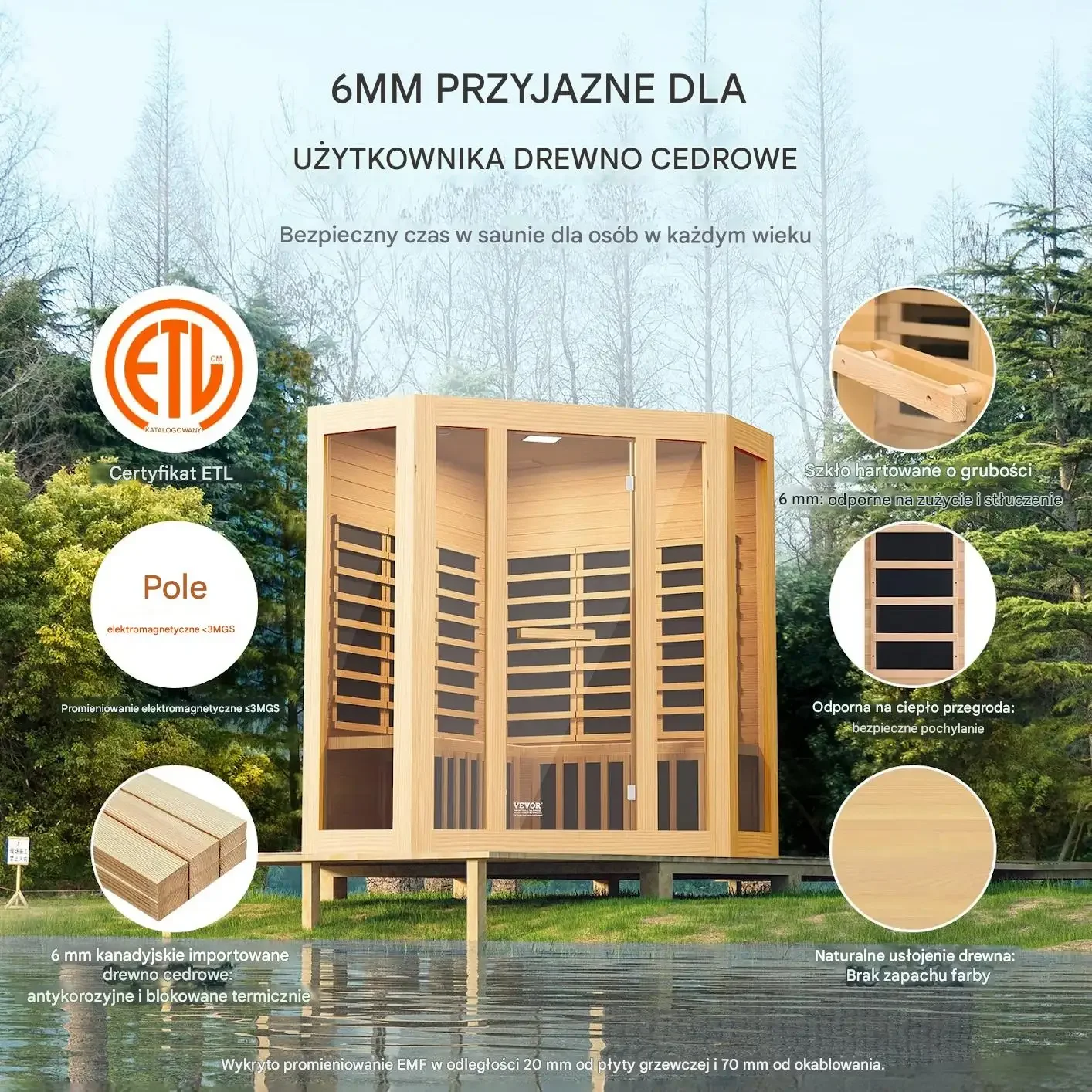 Sauna domowa na podczerwień 3-4 osoby drewniana hemlok niskie EMF do domu - obrazek 5