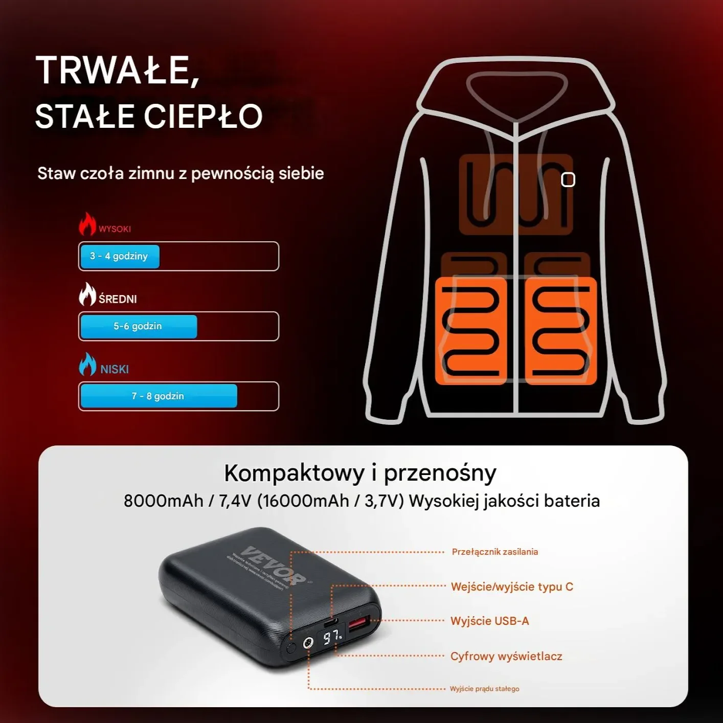 Podgrzewana Bluza z Kapturem Unisex L Zapinana - obrazek 2