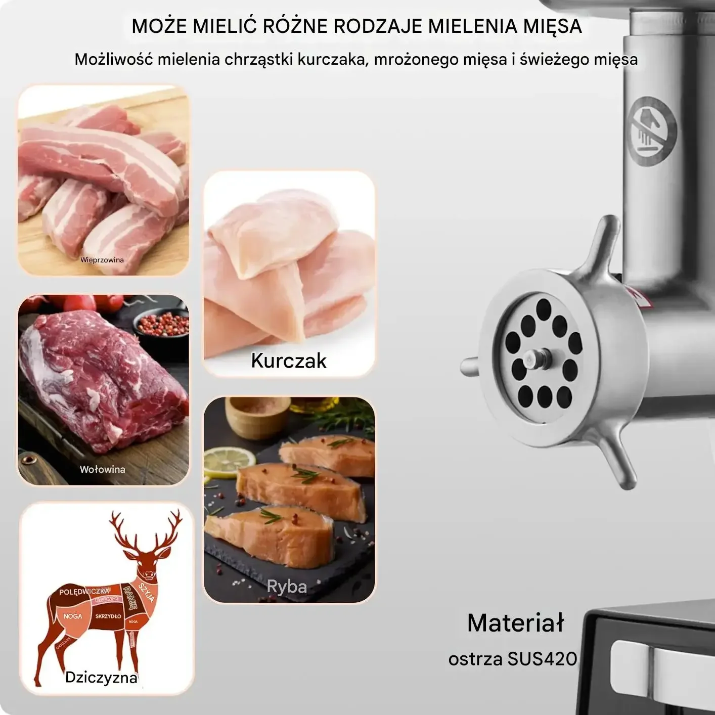 Maszynka do mięsa elektryczna 4kg/min stal nierdzewna kiełbasy - obrazek 6