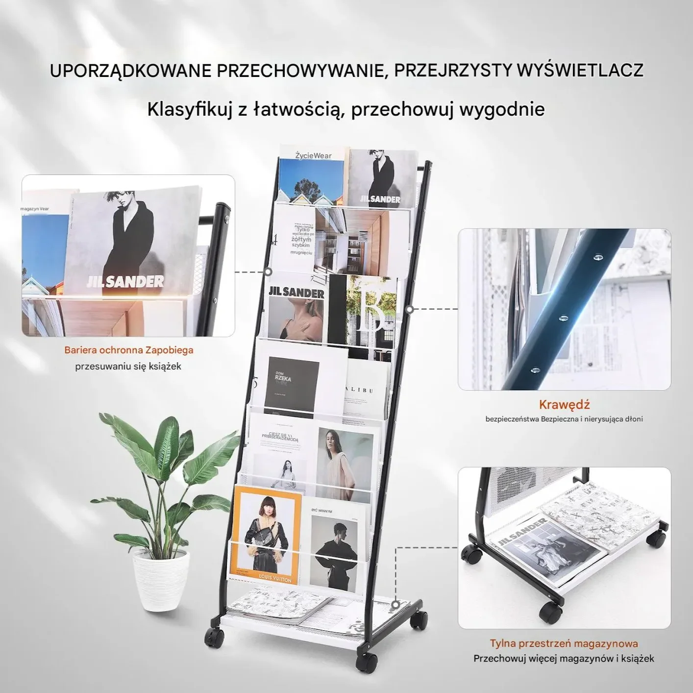 Stojak na broszury 6 poziomów regał ekspozycyjny wys. 135 cm na gazety - obrazek 2