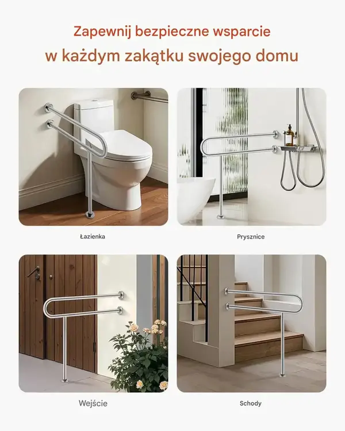Uchwyt łazienkowy U 80 cm stal nierdzewna 136 kg - poręcz przy toalecie - obrazek 5
