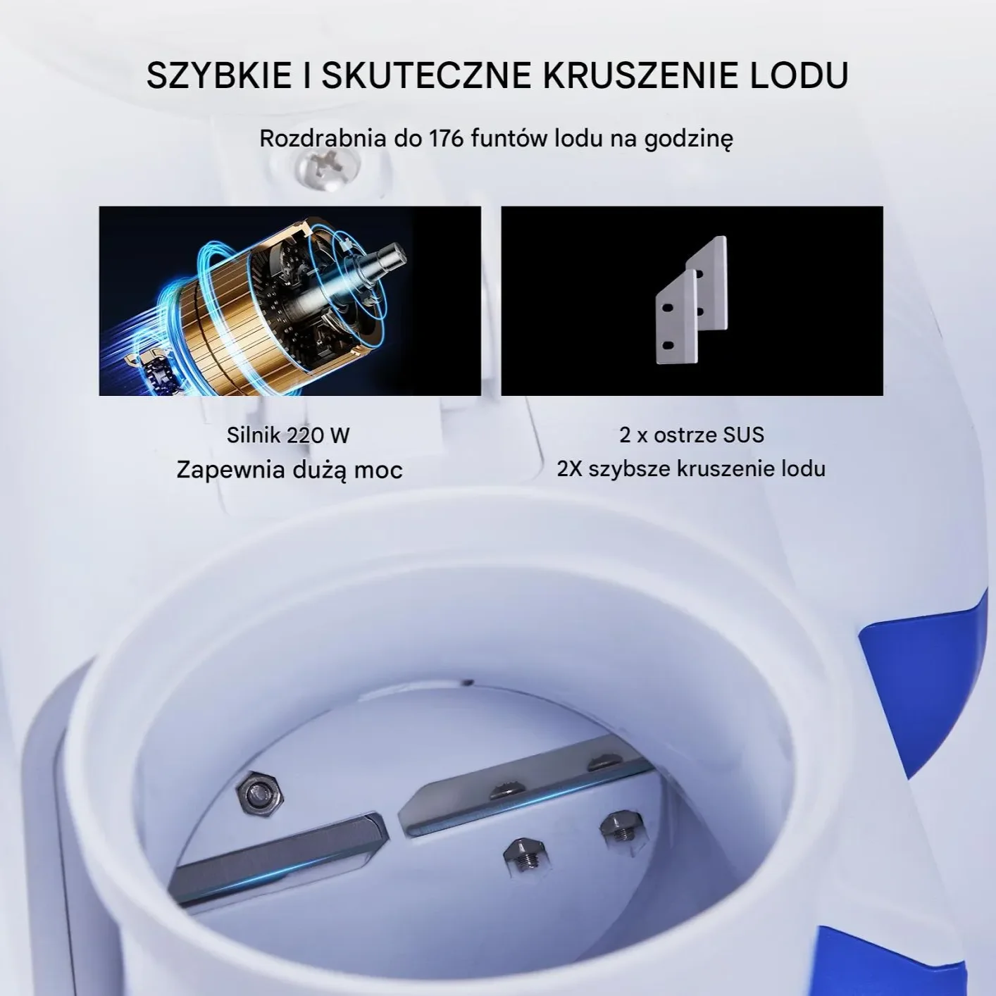 Lodówka elektryczna kruszarka do lodu 180W 80kg/h – do koktajli - obrazek 2