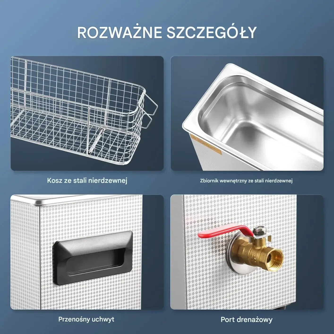 Myjka ultradźwiękowa 10L 300W 40kHz z grzałką i koszem do broni - obrazek 5
