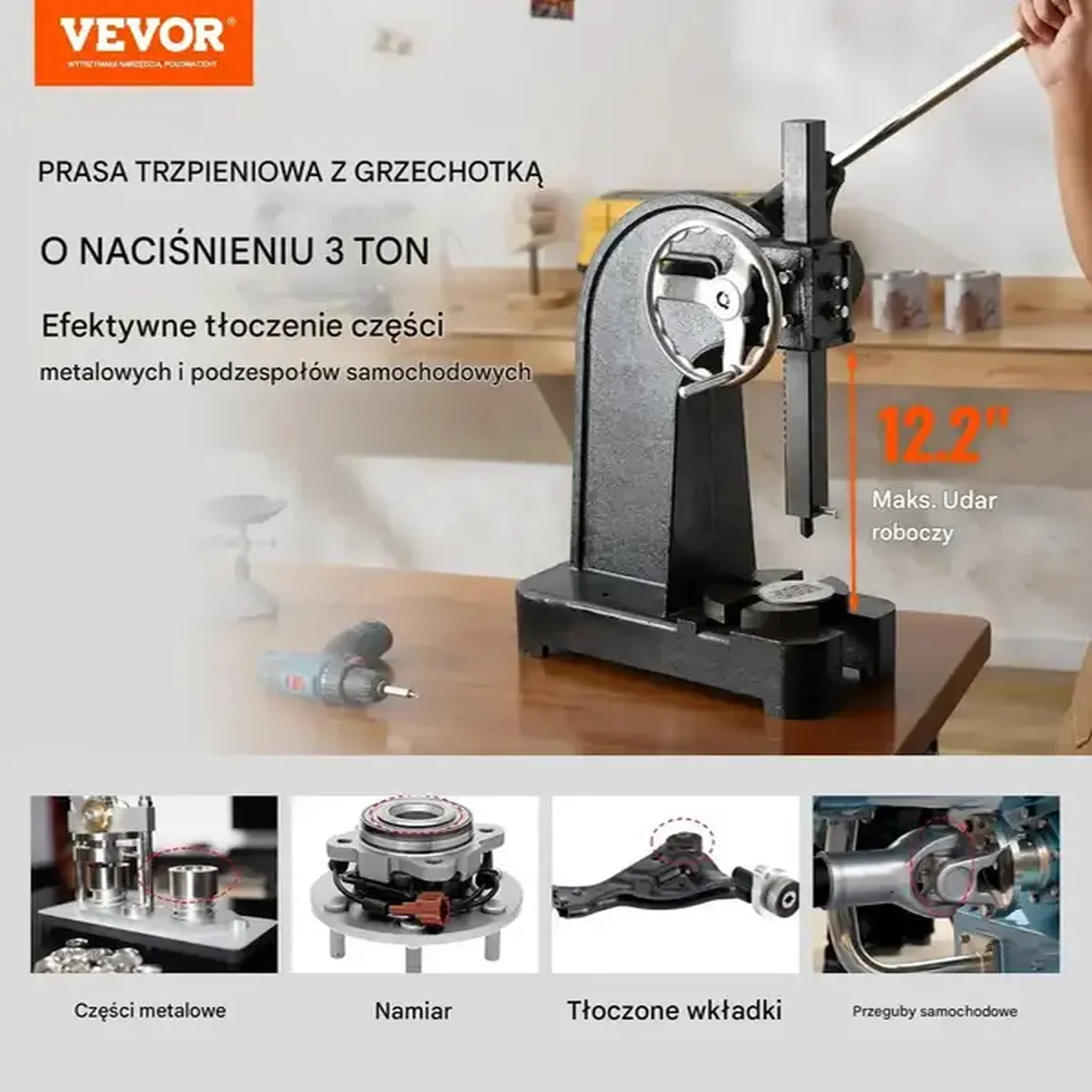 Prasa ręczna zapadkowa 3 tony żeliwna - do tłoczenia gięcia formowania - obrazek 6