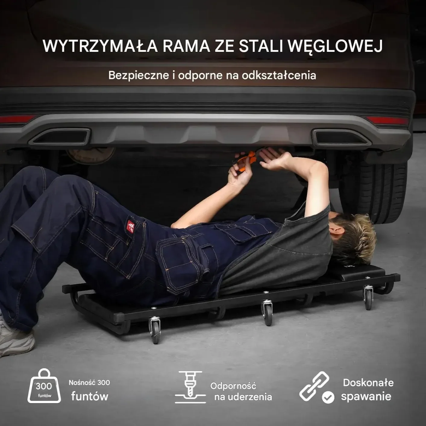 Leżanka warsztatowa 1016mm stalowa niska na kółkach regulowany zagłowek - obrazek 4