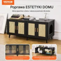 Szafka na kuwetę 2 komory – mebel maskujący czarny do domu dla kota