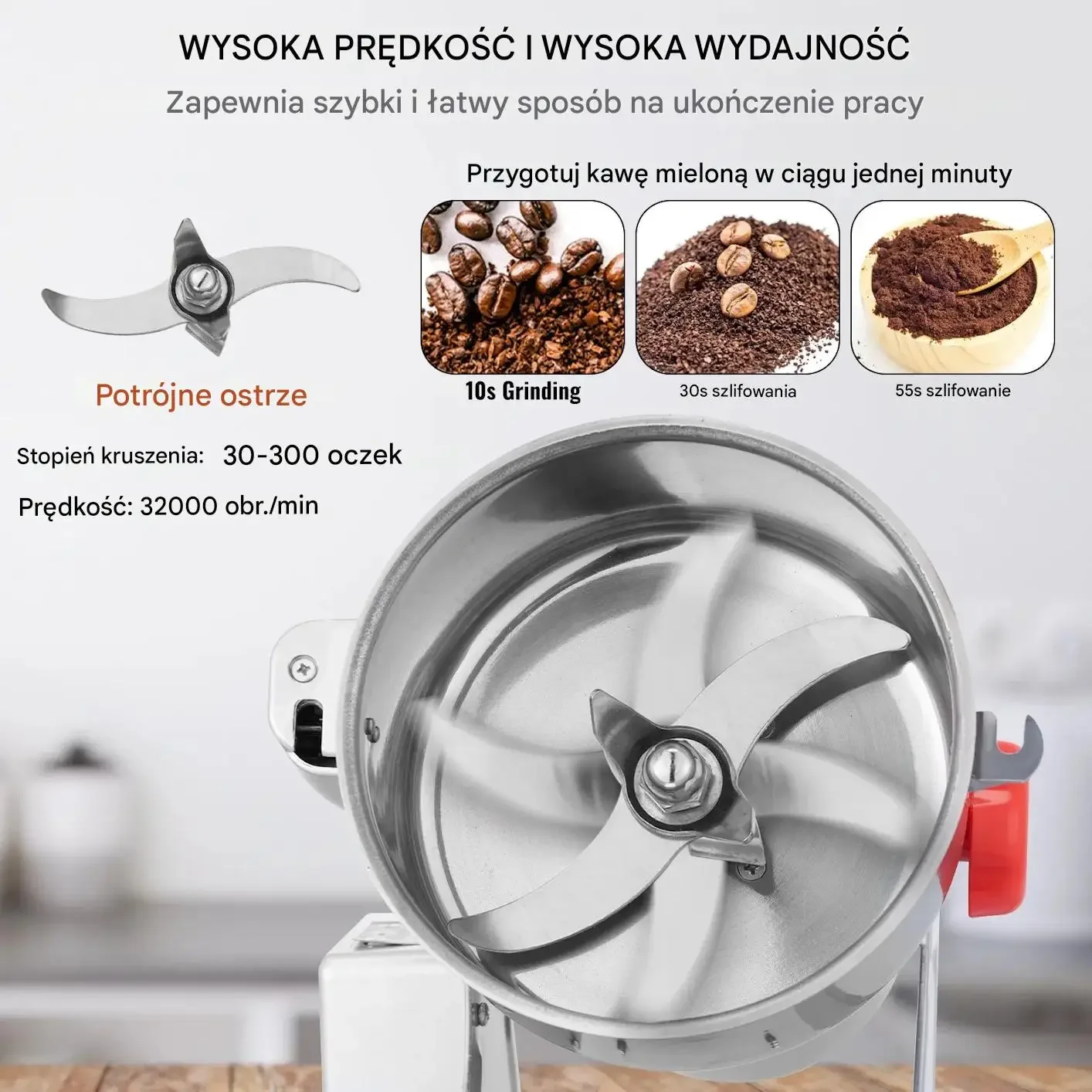 Młynek zbożowy elektryczny 3400W stal nierdzewna szybki pasza mąka stojący - obrazek 3