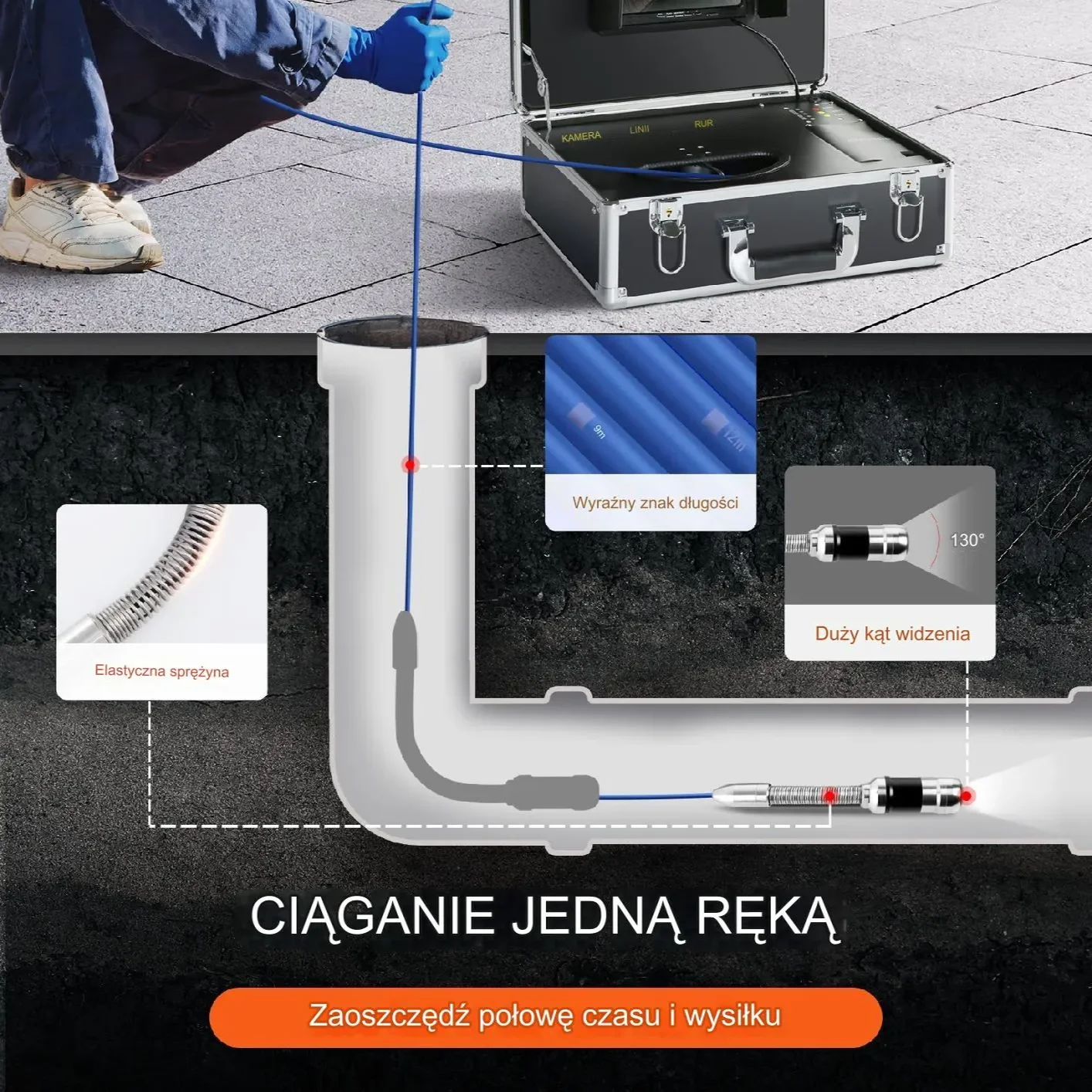 Kamera inspekcyjna do rur i kanałów Endoskop Boroskop 30m - obrazek 3