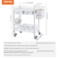 Wózek medyczny 2-poziomowy z szufladami i koszami biały mobilny