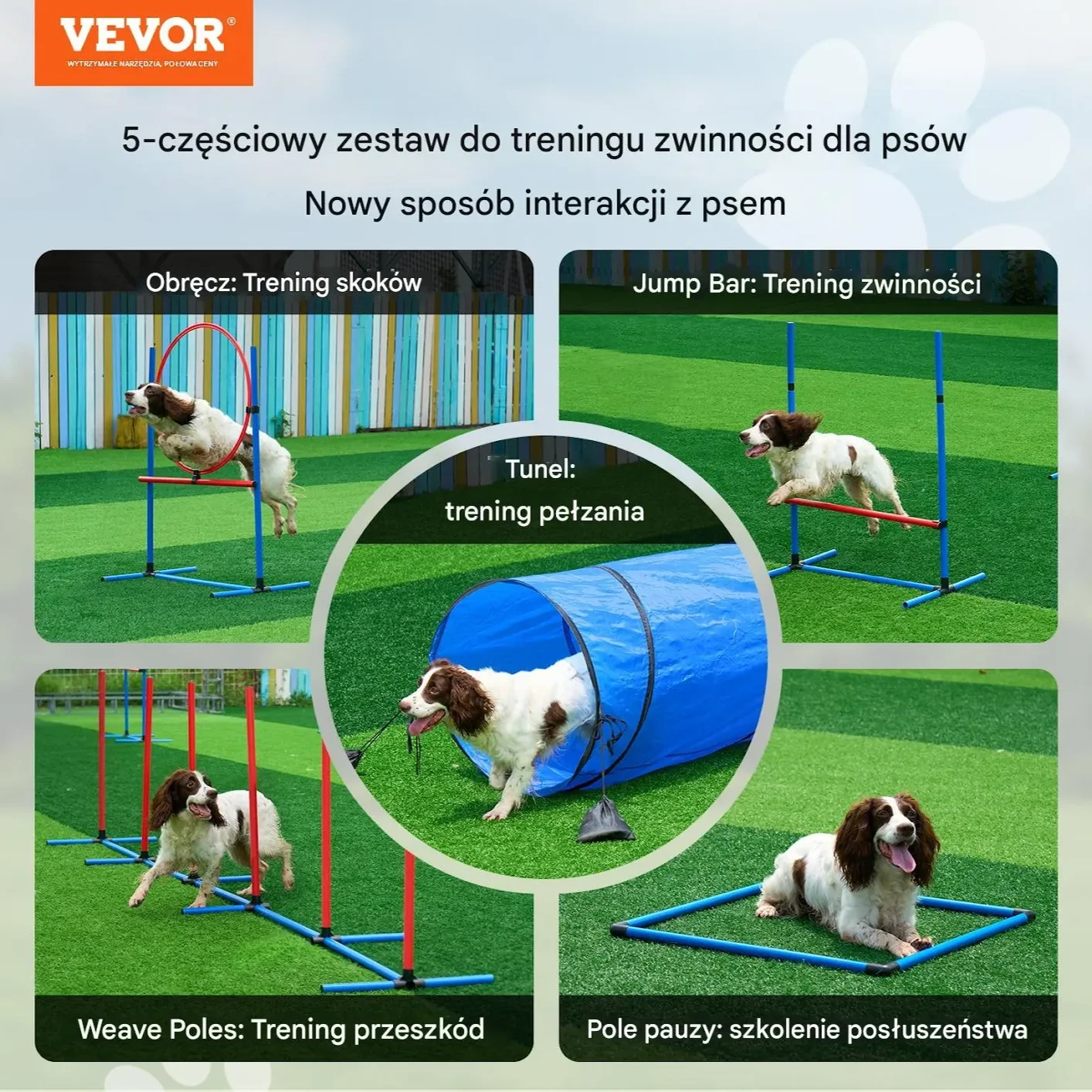 Sprzęt do treningu zwinności dla psa 5 elementów niebieski - płotki tunele - obrazek 6