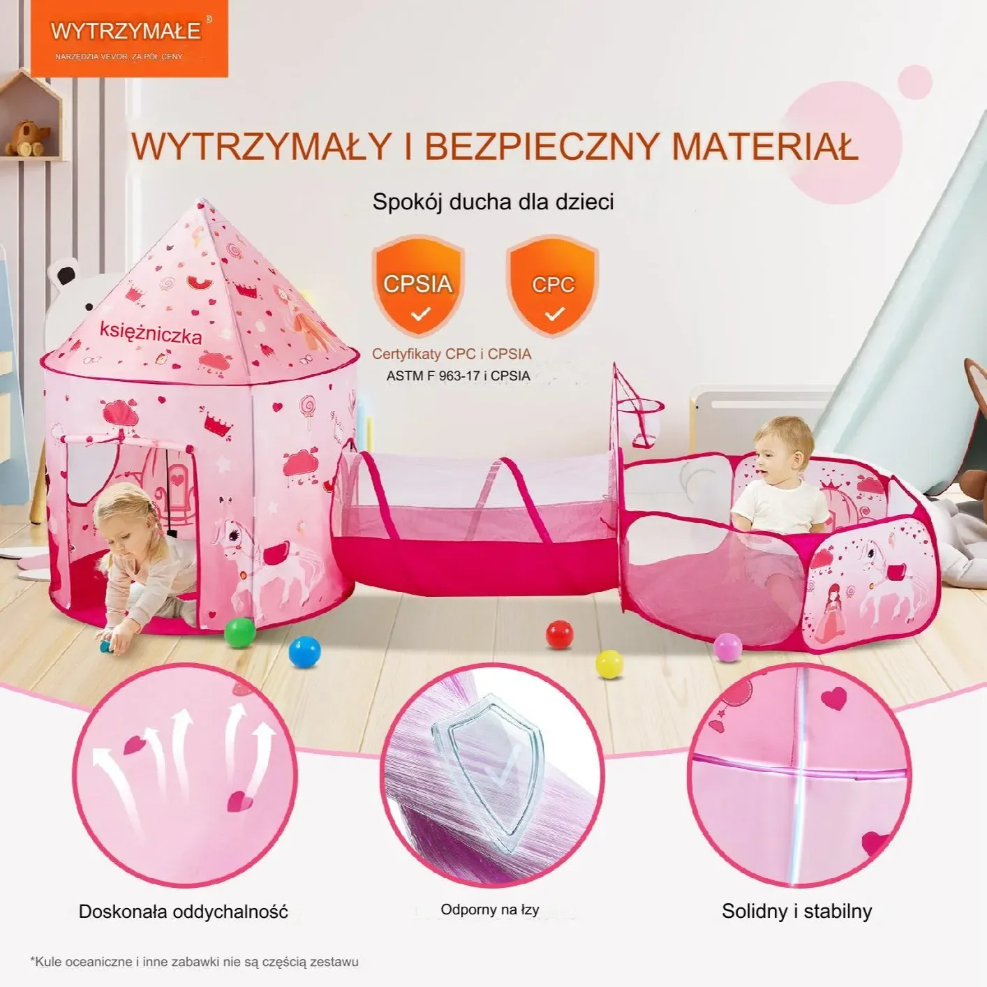 Namiot dla Dzieci Tipi Domek Tunel do Domu Ogrodu Zestaw Ogrodowy różowy - obrazek 6