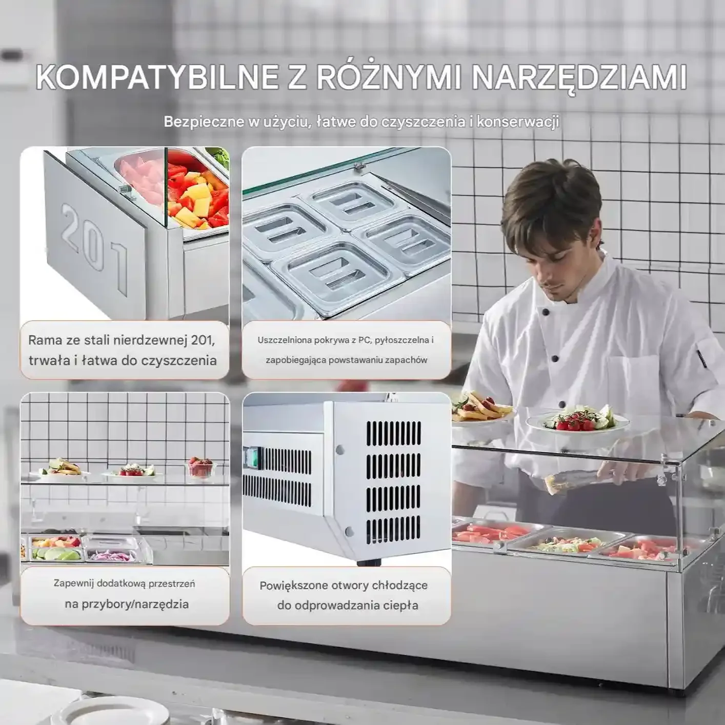 Gablota chłodnicza witryna 155W blatowa stalowa z pojemnikami bufet bar - obrazek 6