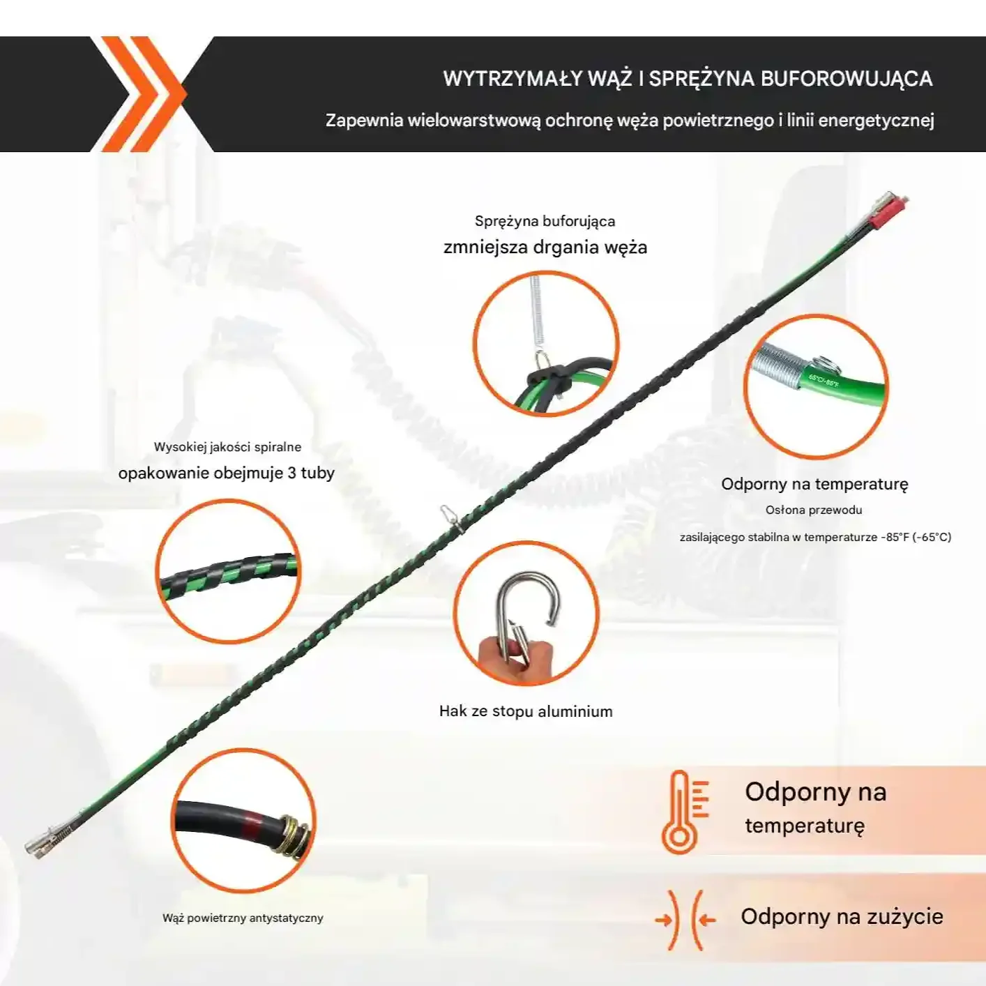 Przewody powietrzne do ciężarówki 4,57 m 3w1 z ABS 7-pin z akcesoriami - obrazek 4