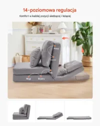 Składany fotel podłogowy regulowany 5-stopniowy sofa szara
