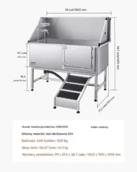 Wanna groomerska dla psa stalowa z prysznicem i rampą do kąpieli zwierząt