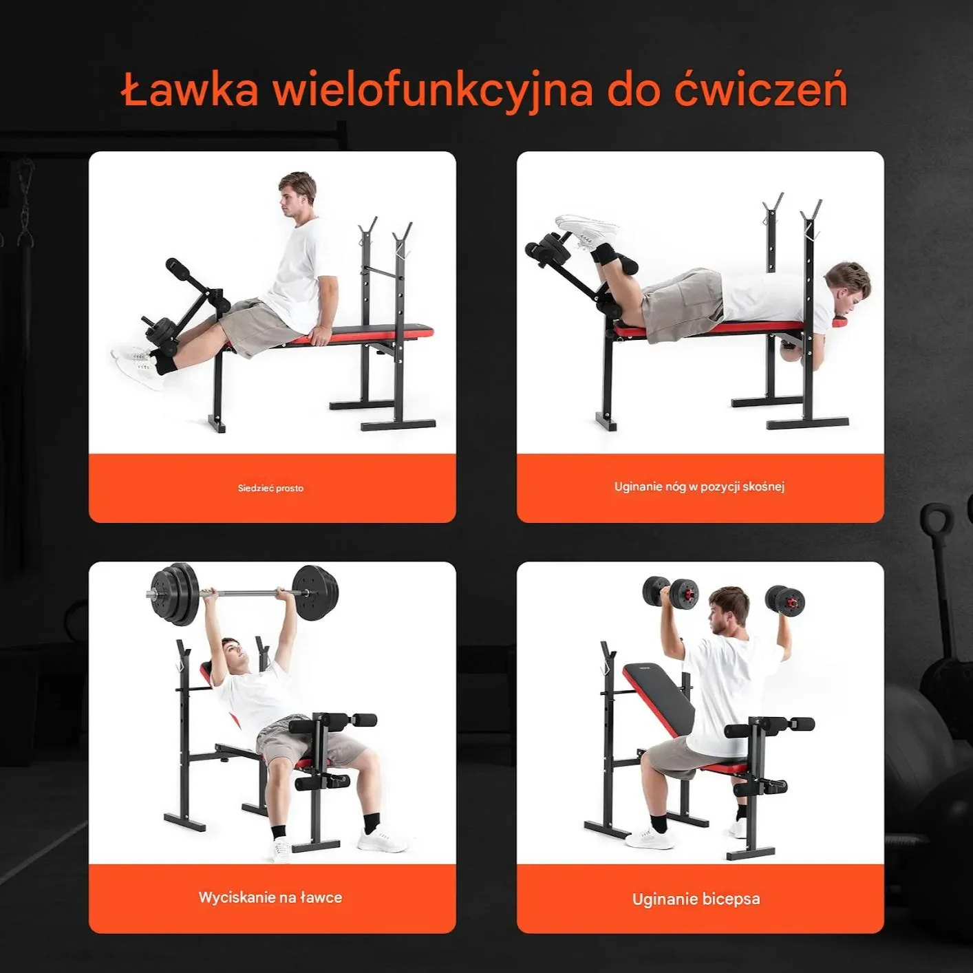 Ławka Treningowa do Ćwiczeń Regulowana Wielofunkcyjna Przysiady Pompki - obrazek 5