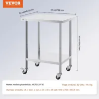 Stół roboczy blat gastronomiczny nierdzewny – 76,2 x 61 cm z 4 kołami