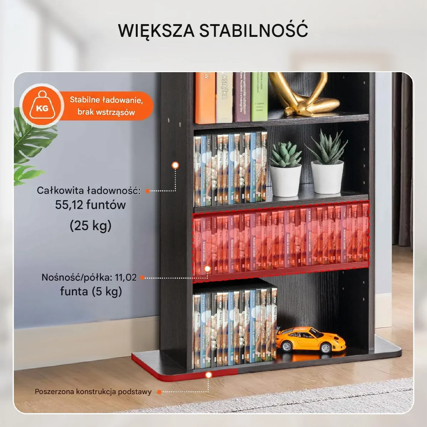 Szafa na płyty CD DVD 5 półek na 240 sztuk, regulowane, kolor espresso - obrazek 5