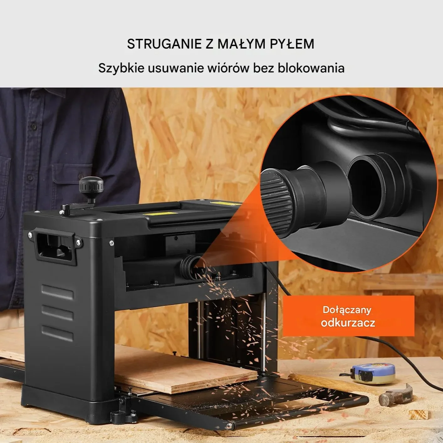 Strugarka grubościówka 33cm 2000W 2 noże cicha twarde i miękkie drewno - obrazek 5