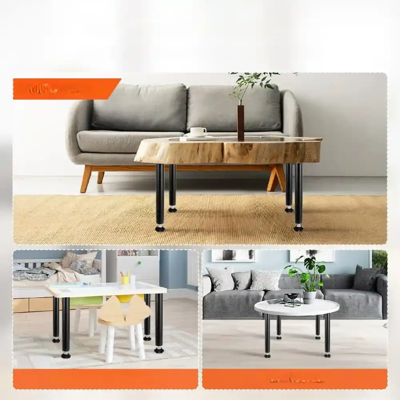 Nogi stołowe regulowane 41 cm, 4 szt., 544 kg, czarne mat, stal, DIY - obrazek 5