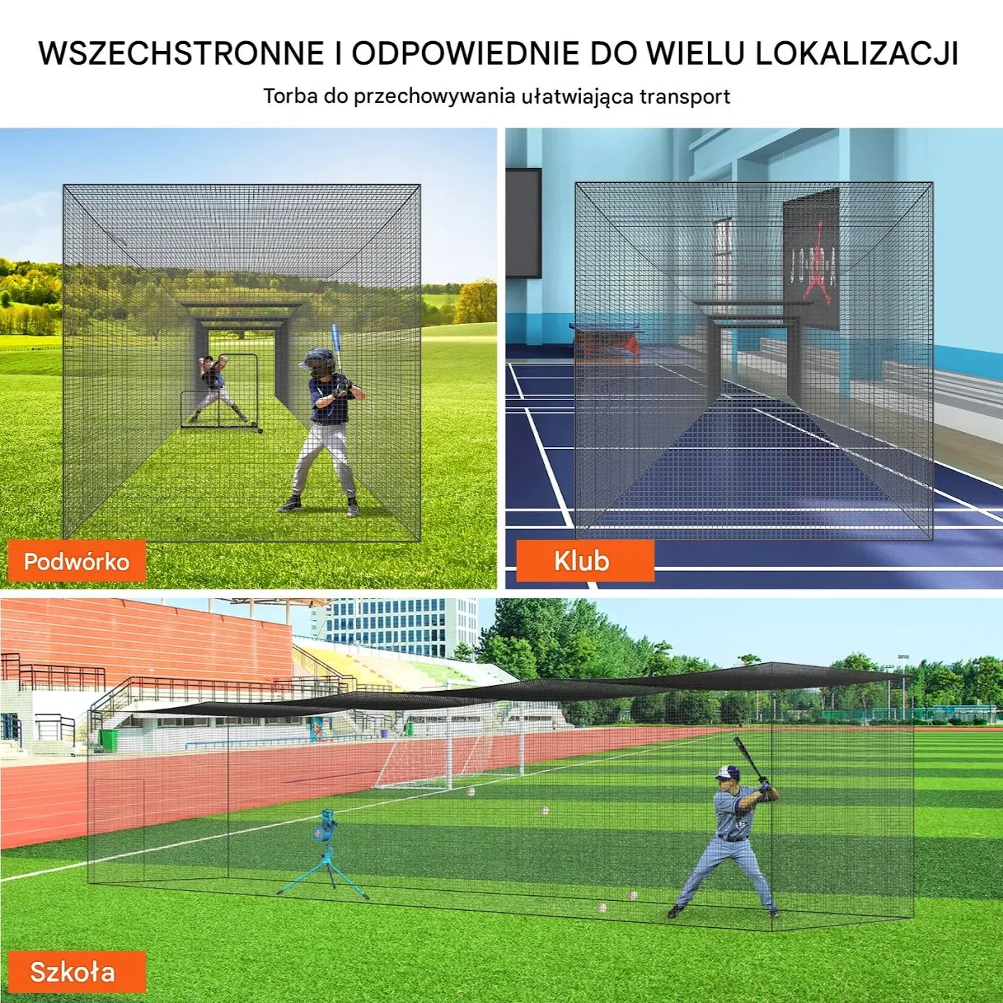 Siatka do baseballu 16,7m treningowa przenośna z drzwiami PE profesjonalna - obrazek 2
