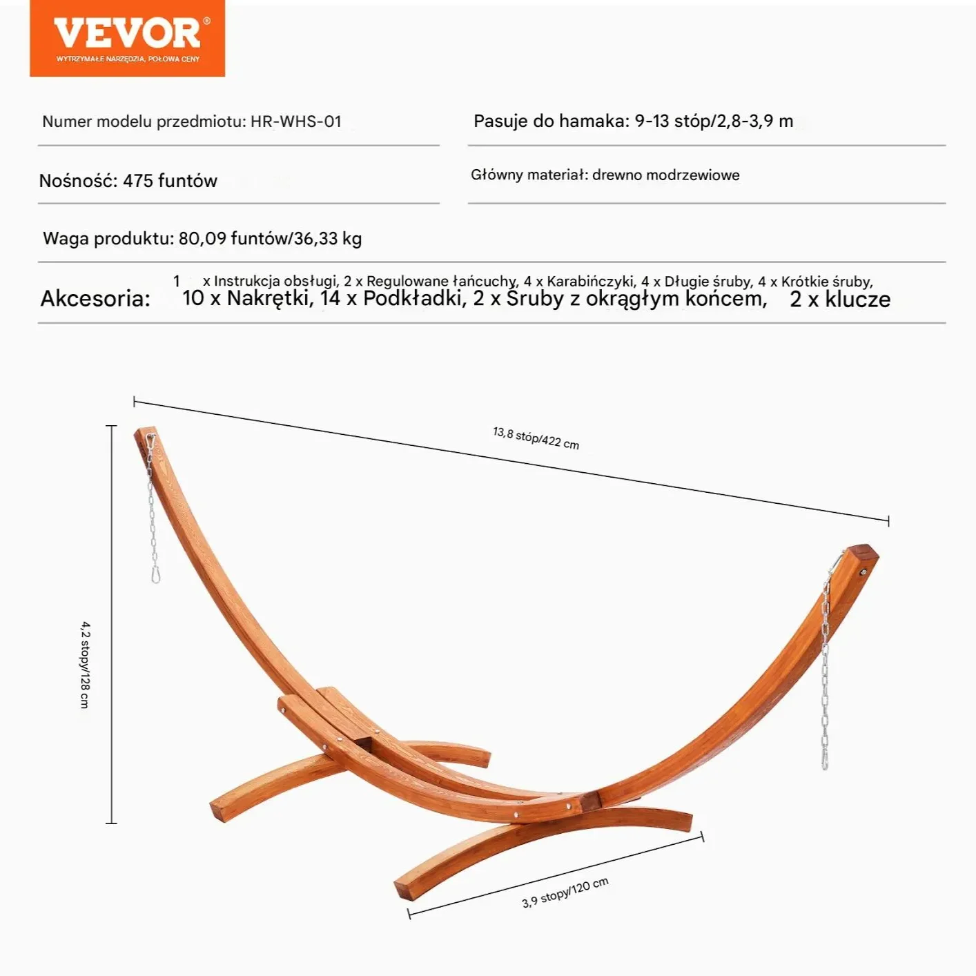 Stelaż Drewniany do Hamaka 422 cm Łukowa Konstrukcja z Modrzewia - obrazek 3