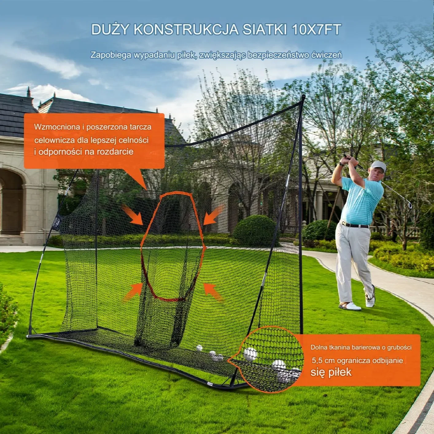 Siatka golfowa do ćwiczeń uderzeń duża 3,3x2,1m przenośna dom ogród - obrazek 5