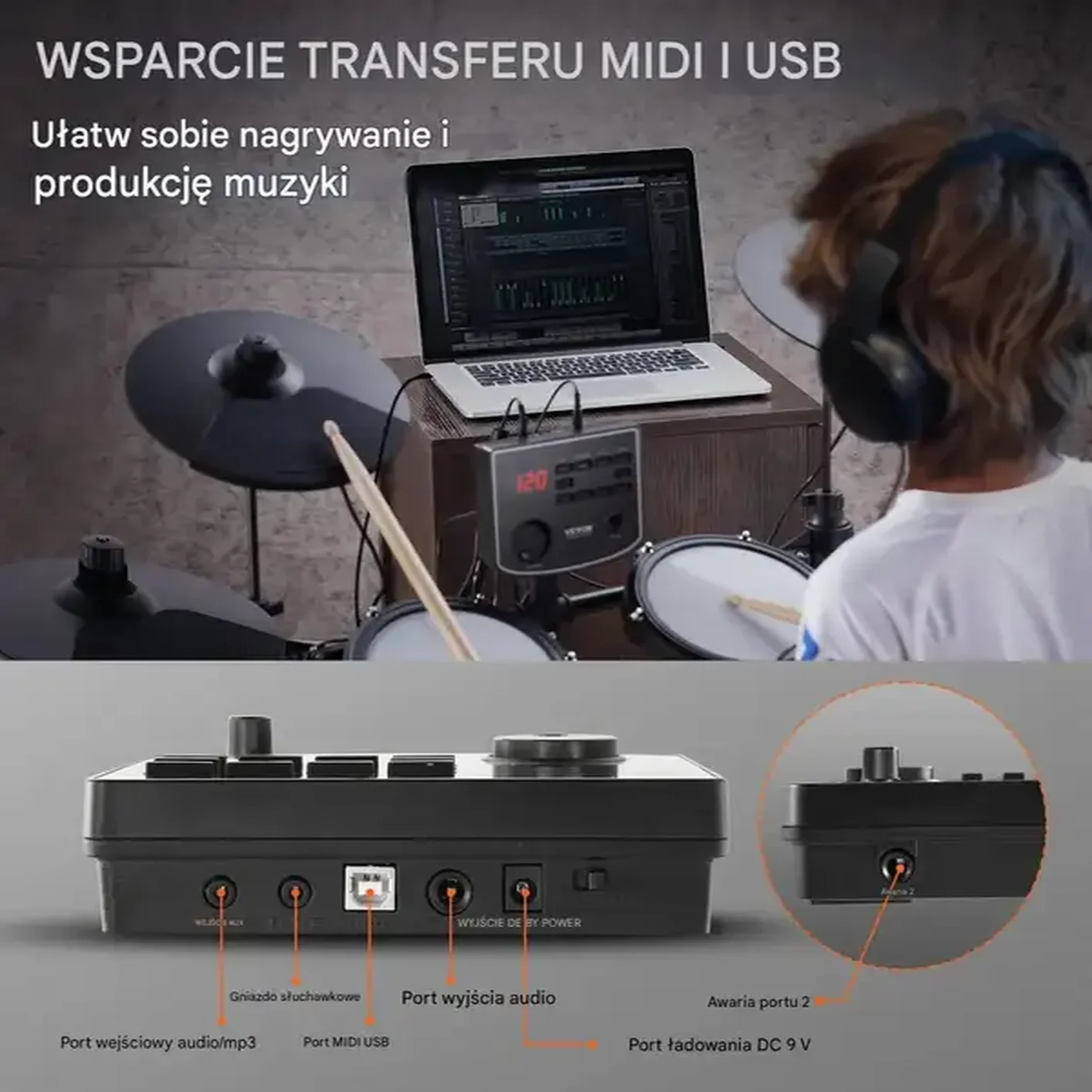 Perkusja elektroniczna 15 zestawów 150 dźwięków USB MIDI cicha dorośli - obrazek 4