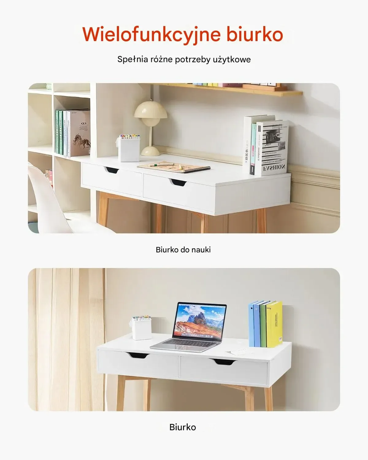 Biurko dziecięce z szufladą białe drewniane stolik do nauki do pokoju - obrazek 5
