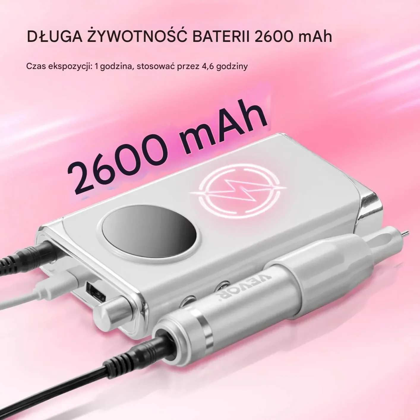 Frezarka do paznokci 40000RPM bezprzewodowa LCD – manicure/pedicure - obrazek 3