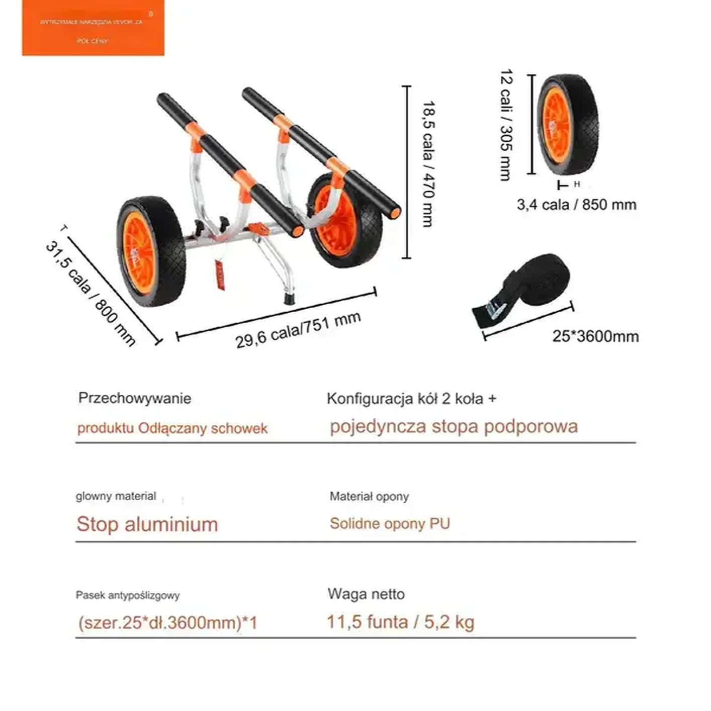 Wózek kajakowy do kajak, SUP, canoe, łódź, ponton - obrazek 5