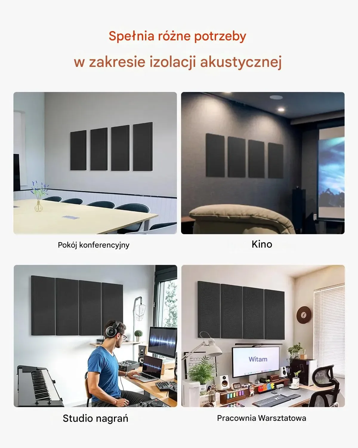 Panele akustyczne 4 szt 60x30 cm 5 cm wygłuszające samoprzylepne studio dom - obrazek 5