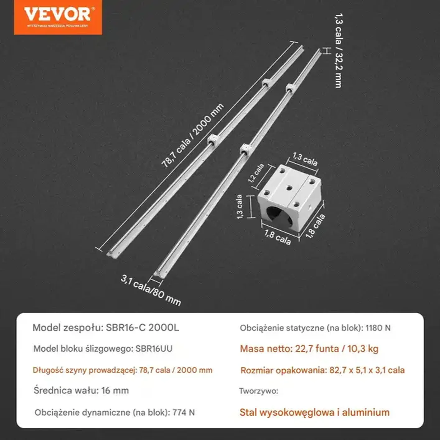 Zestaw prowadnic liniowych Prowadnica liniowa Szyna 2x2000 mm - obrazek 6