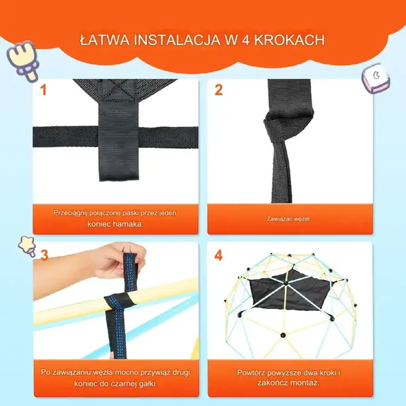 Hamak dziecięcy do kopuły 10ft 160kg plac zabaw relaks ogród zadaszenie - obrazek 3