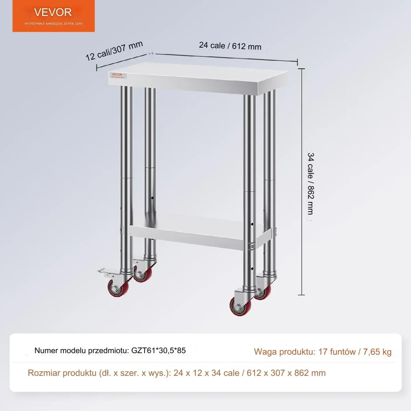 Stół roboczy nierdzewny blat gastronomiczny 30x60 cm - obrazek 5