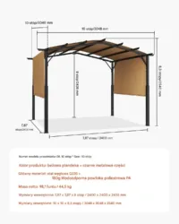 Pergola ogrodowa 3.05x3.05 m metalowa z markizą rozkładana taras ogród
