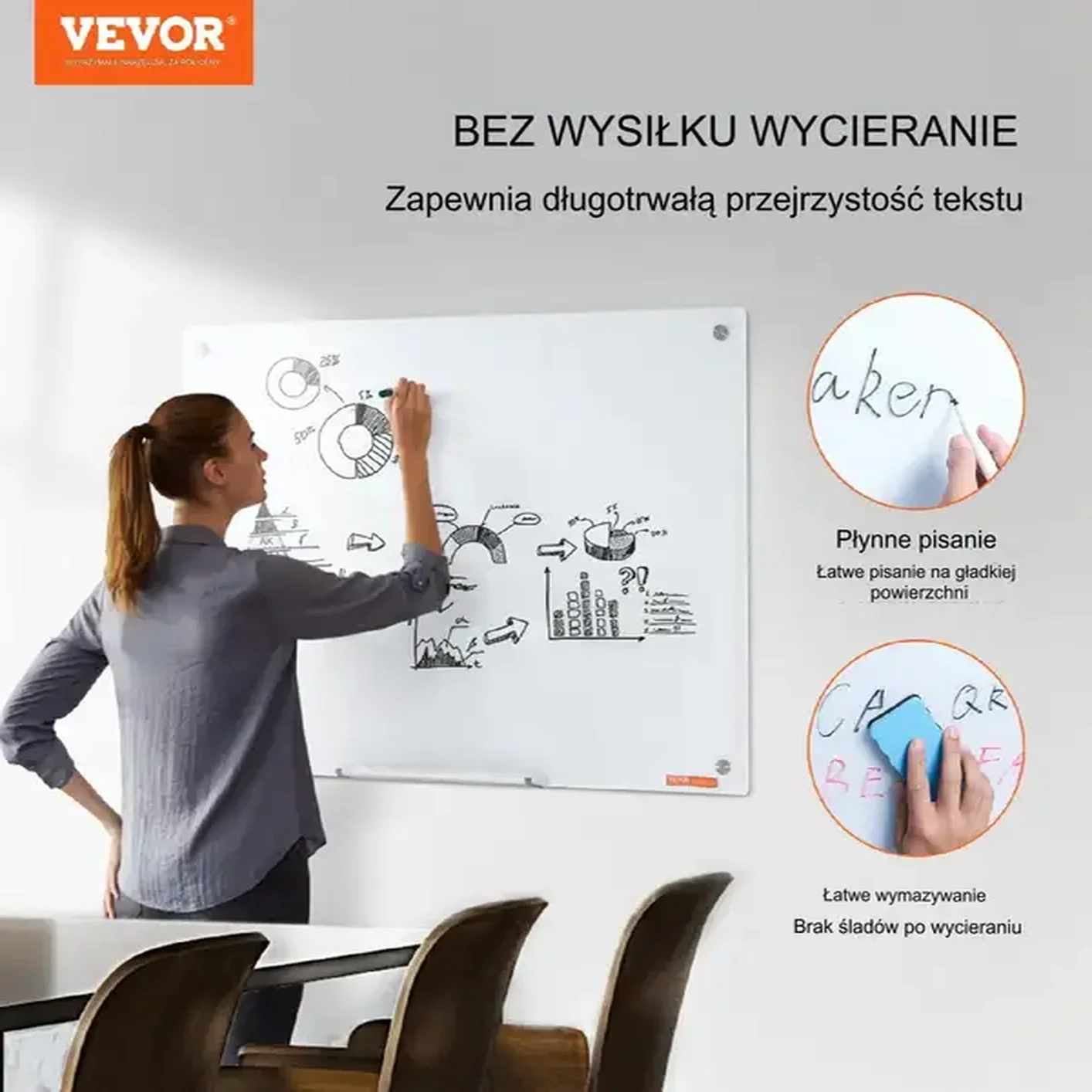 Szklana tablica magnetyczna biała ścienna 90 x 60 cm do biura i domu - obrazek 2