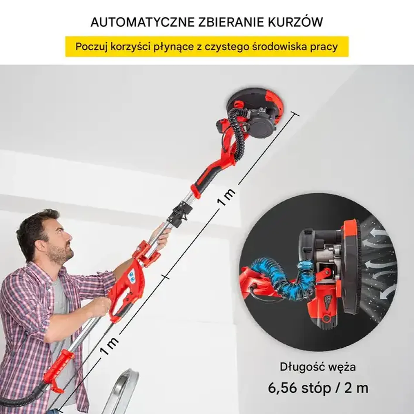 SZLIFIERKA DO GIPSU GŁADZI TYNKU ŻYRAFA 850W 225mm LED + WOREK - obrazek 4