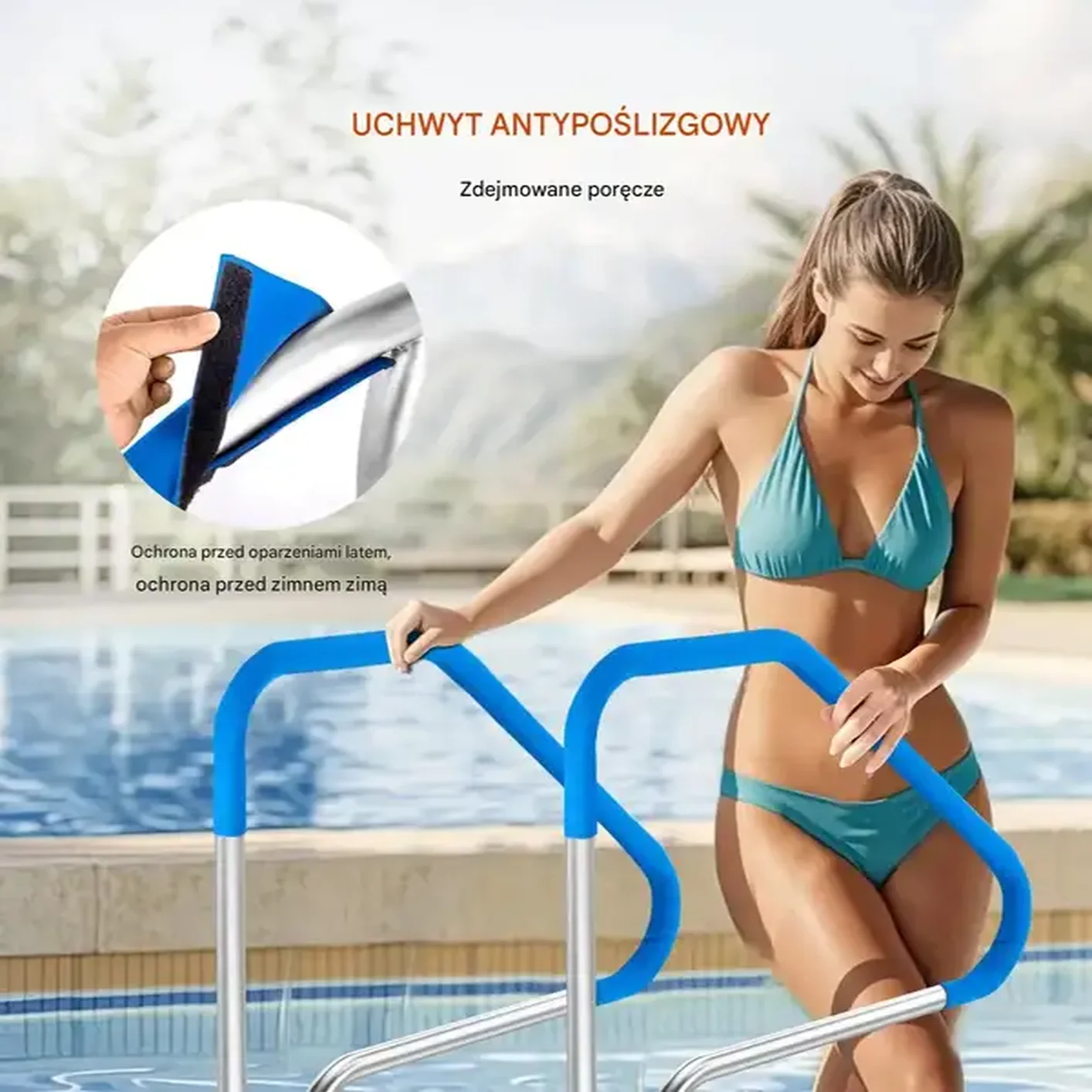 Poręcz basenowa ze stali nierdzewnej 117x94cm antypoślizgowy uchwyt basen - obrazek 3