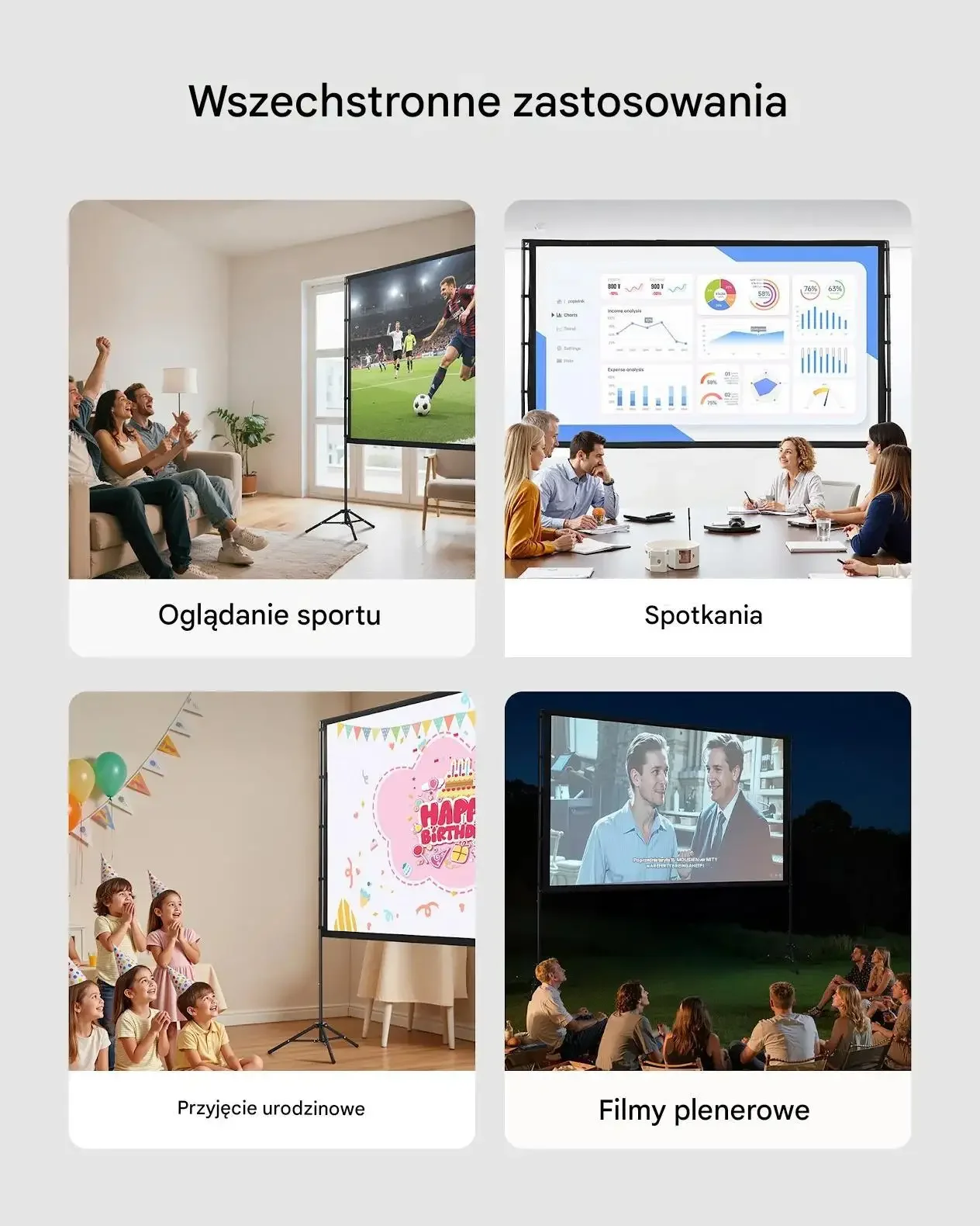 Ekran projekcyjny 100 cali z statywem 16:9 4K kino domowe plener - obrazek 5