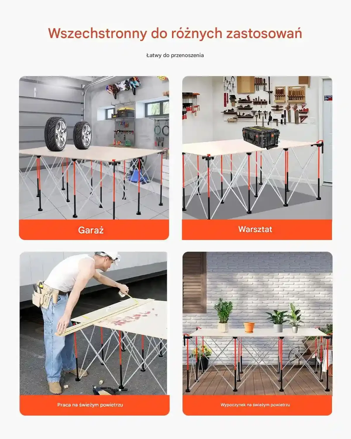 Stół warsztatowy składany 1865x1261 mm przenośny 2041 kg do garażu - obrazek 3