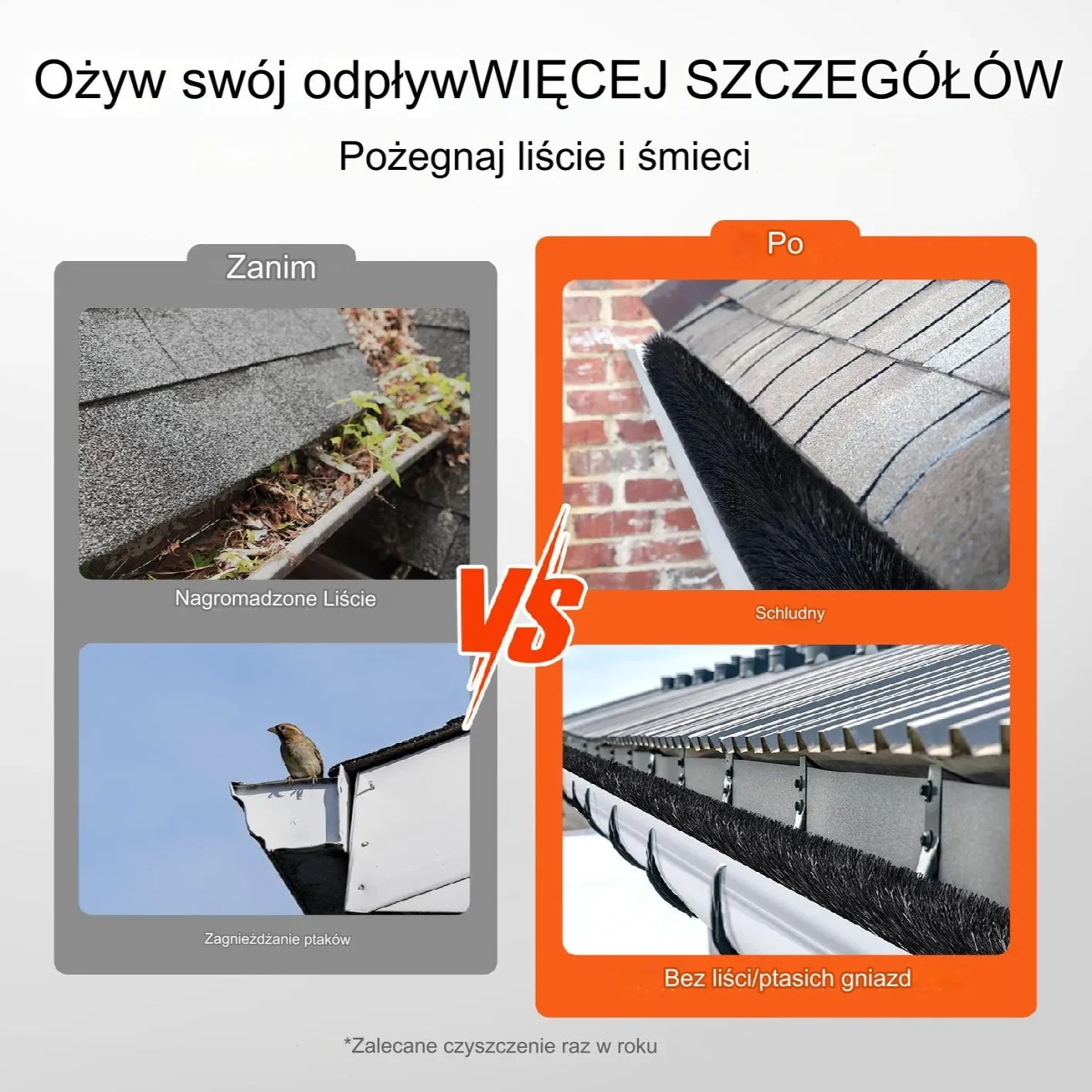Szczotka do rynny 24m 11cm 27szt łatwe czyszczenie ochrona przed liśćmi - obrazek 4