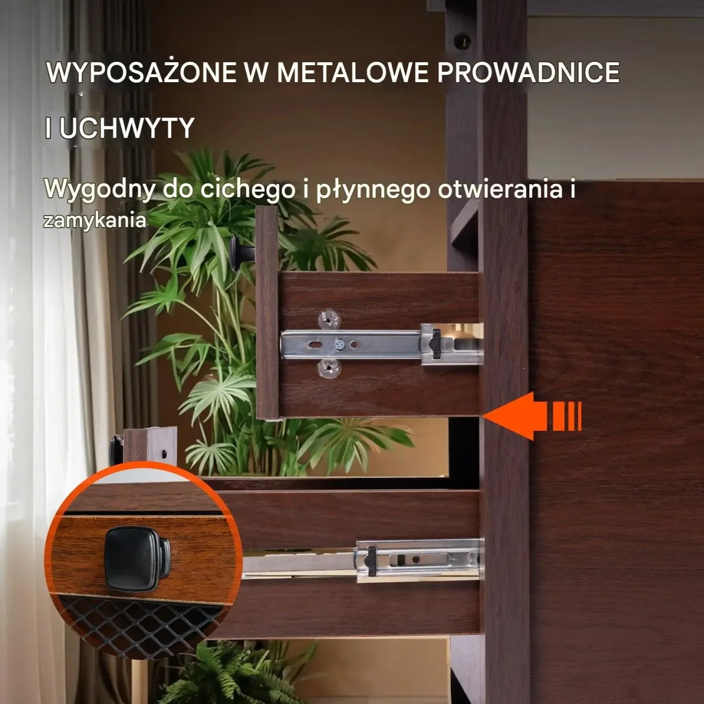 Stolik nocny wąski z szufladą USB i gniazdkami do sypialni brązowy - obrazek 4